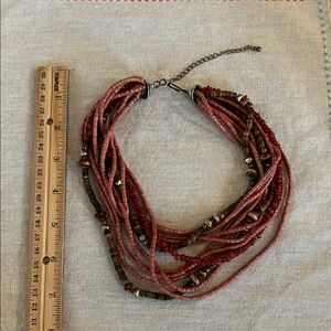 Multi-Strand Beaded Necklace - Red and Brown